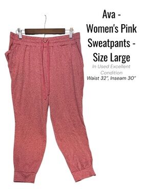 Ava Pink Jogger Pants Size Large Drawstring Waist Athleisure Lounge Casual